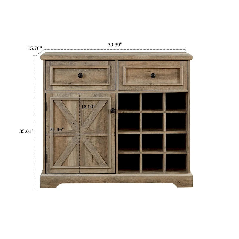 Buffet de style campagnard classique en bois avec porte-bouteilles amovibles