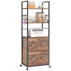Classeur mobile 2 tiroirs avec serrure et barre de suspension, marron rustique