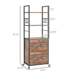Classeur mobile 2 tiroirs avec serrure et barre de suspension, marron rustique