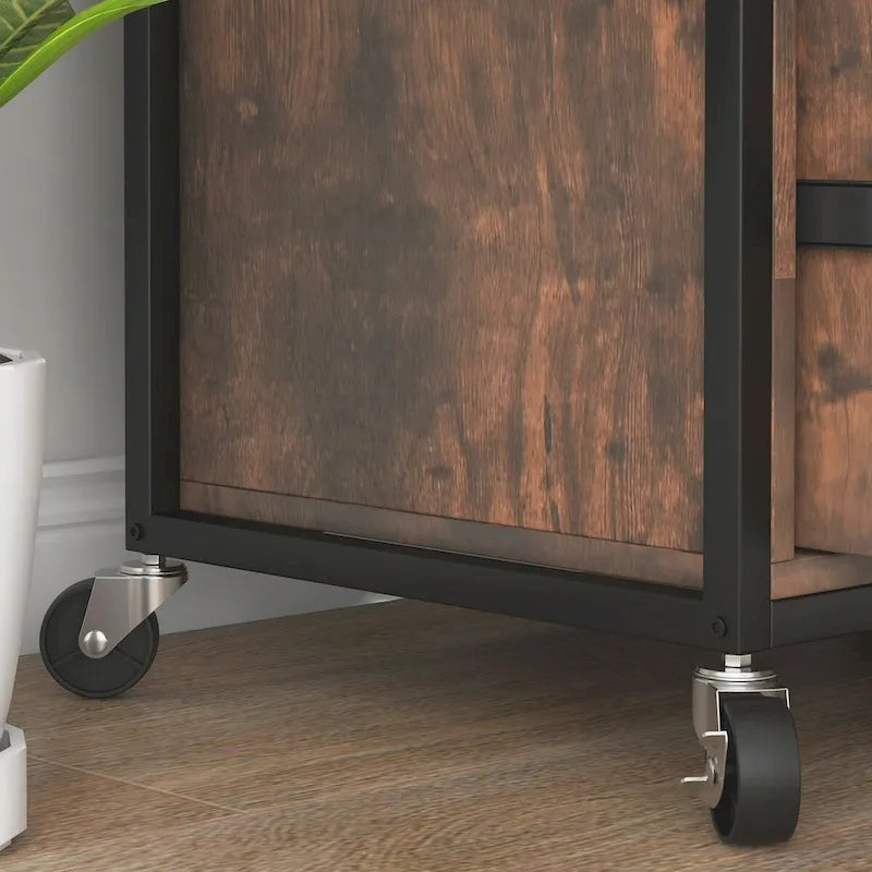 Classeur mobile 2 tiroirs avec serrure et barre de suspension, marron rustique