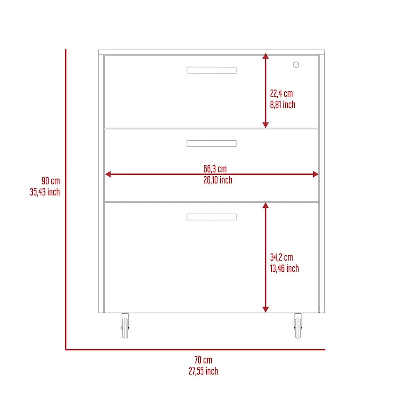 Meuble de Rangement à 3 Tiroirs avec Roulettes, Finition Wengé Noir, Organiseur de Bureau Durable