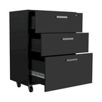 Meuble de Rangement à 3 Tiroirs avec Roulettes, Finition Wengé Noir, Organiseur de Bureau Durable