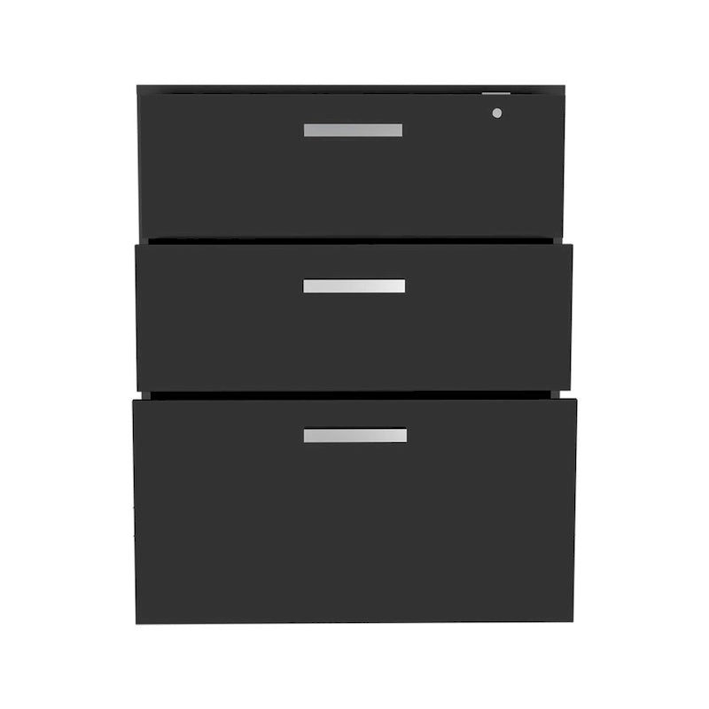 Meuble de Rangement à 3 Tiroirs avec Roulettes, Finition Wengé Noir, Organiseur de Bureau Durable