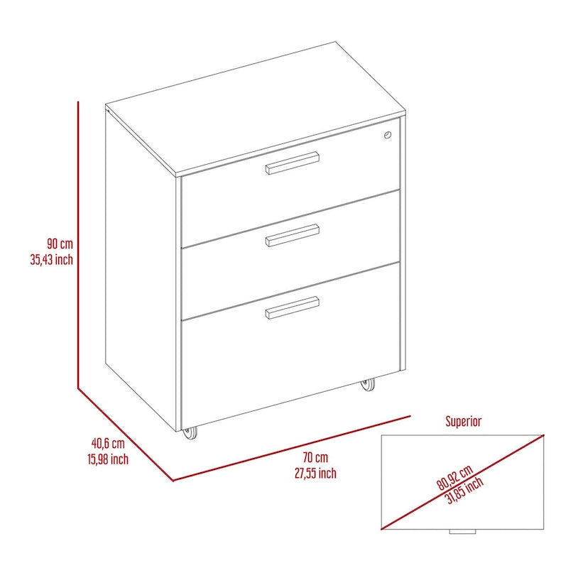 Meuble de Rangement à 3 Tiroirs avec Roulettes, Finition Wengé Noir, Organiseur de Bureau Durable