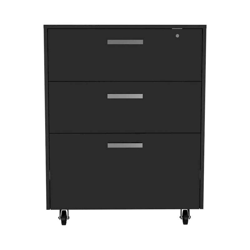 Meuble de Rangement à 3 Tiroirs avec Roulettes, Finition Wengé Noir, Organiseur de Bureau Durable
