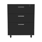 Meuble de Rangement à 3 Tiroirs avec Roulettes, Finition Wengé Noir, Organiseur de Bureau Durable