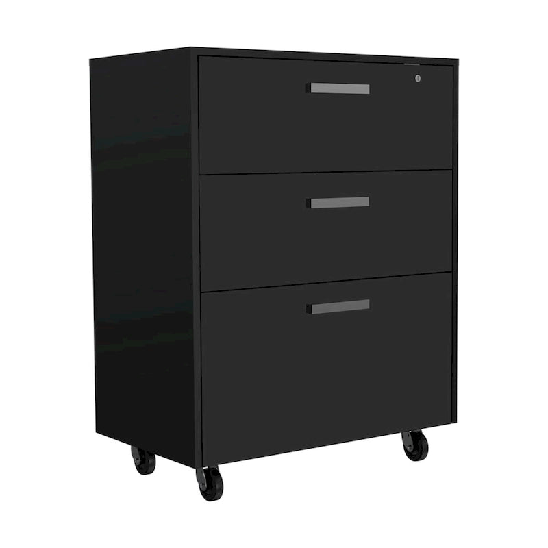 Meuble de Rangement à 3 Tiroirs avec Roulettes, Finition Wengé Noir, Organiseur de Bureau Durable