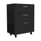 Meuble de Rangement à 3 Tiroirs avec Roulettes, Finition Wengé Noir, Organiseur de Bureau Durable