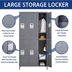 Casier métallique à 6 portes de 183 cm de haut avec serrure pour employés, armoire de rangement pour gymnase à domicile, bureau, école, garage, gris