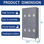 Casier métallique à 6 portes de 183 cm de haut avec serrure pour employés, armoire de rangement pour gymnase à domicile, bureau, école, garage, gris