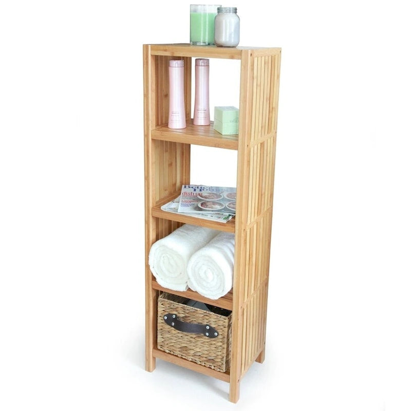 Étagère de salle de bain autoportante en bambou à 5 niveaux, Luxe