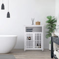 Meuble Bas Autoportant en Bois avec Portes Vitrées et Étagère Fixe Ouverte, Rangement Salle de Bain