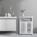 Meuble Bas Autoportant en Bois avec Portes Vitrées et Étagère Fixe Ouverte, Rangement Salle de Bain