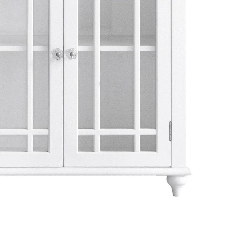 Meuble Bas Autoportant en Bois avec Portes Vitrées et Étagère Fixe Ouverte, Rangement Salle de Bain
