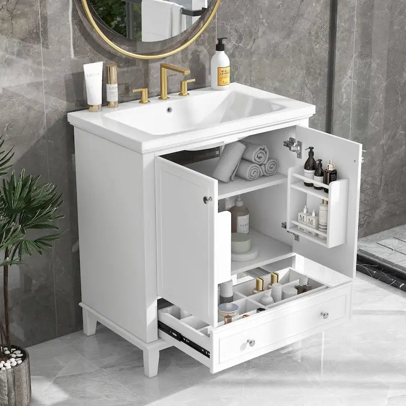 Meuble de rangement haut de salle de bain autoportant avec étagères réglables et porte