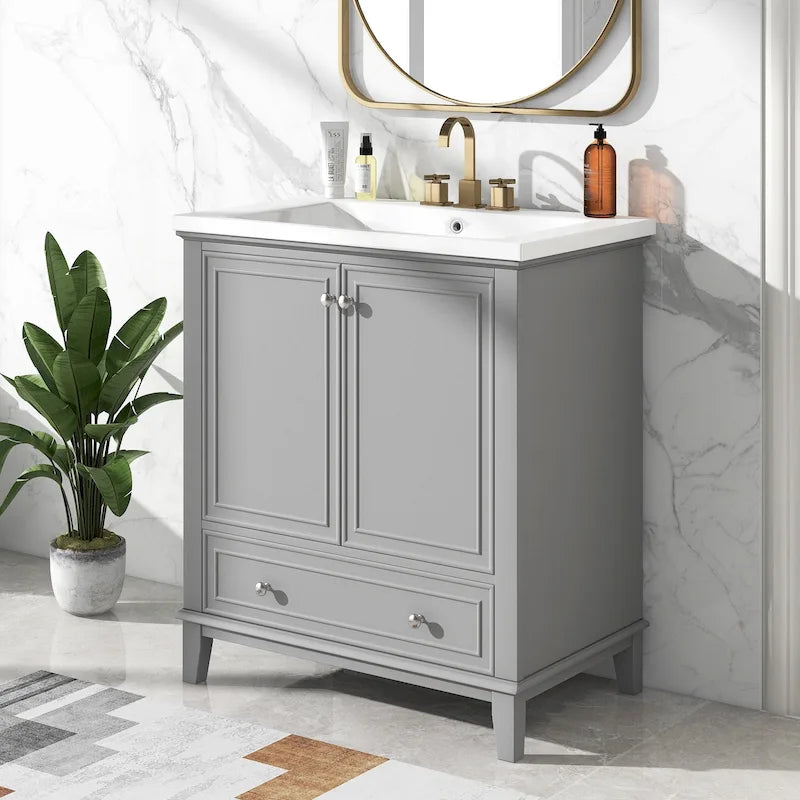 Meuble de rangement haut de salle de bain autoportant avec étagères réglables et porte