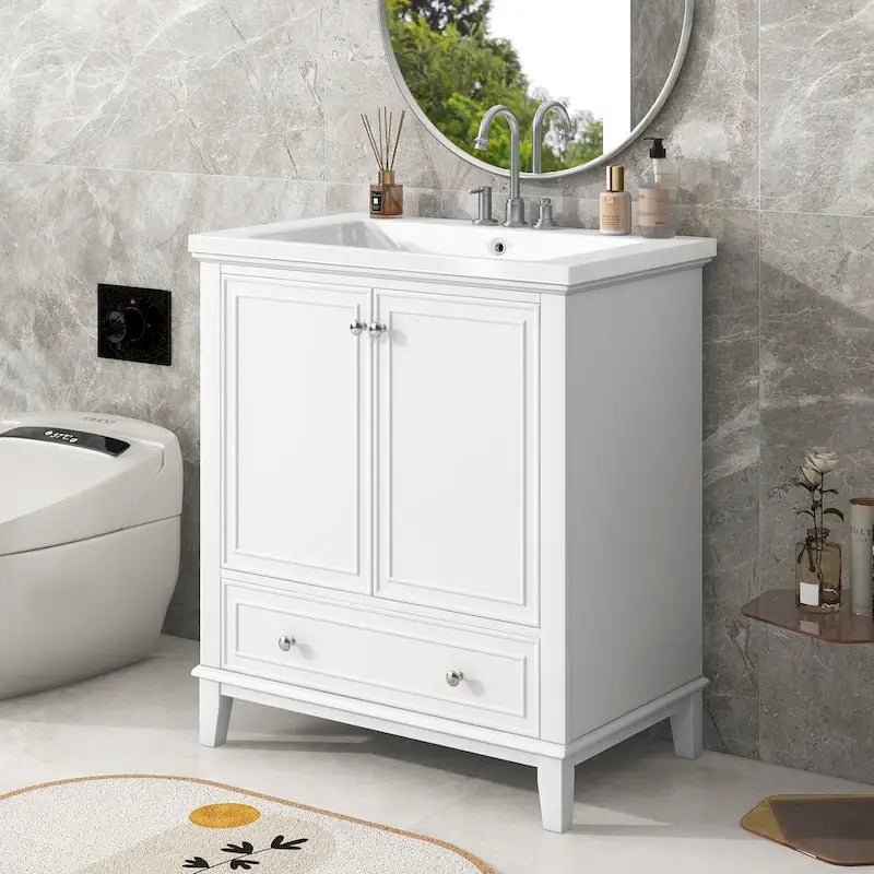 Meuble de rangement haut de salle de bain autoportant avec étagères réglables et porte