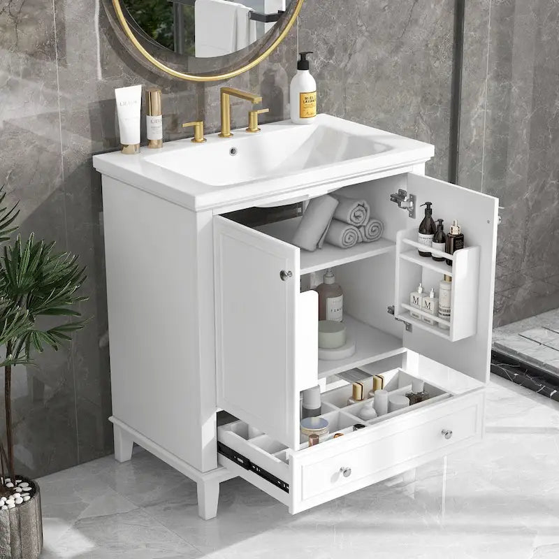 Meuble de rangement haut de salle de bain autoportant avec étagères réglables et porte