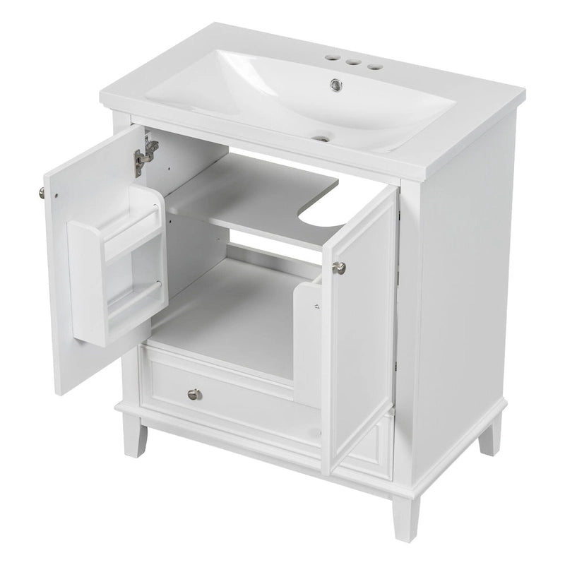Meuble de rangement haut de salle de bain autoportant avec étagères réglables et porte
