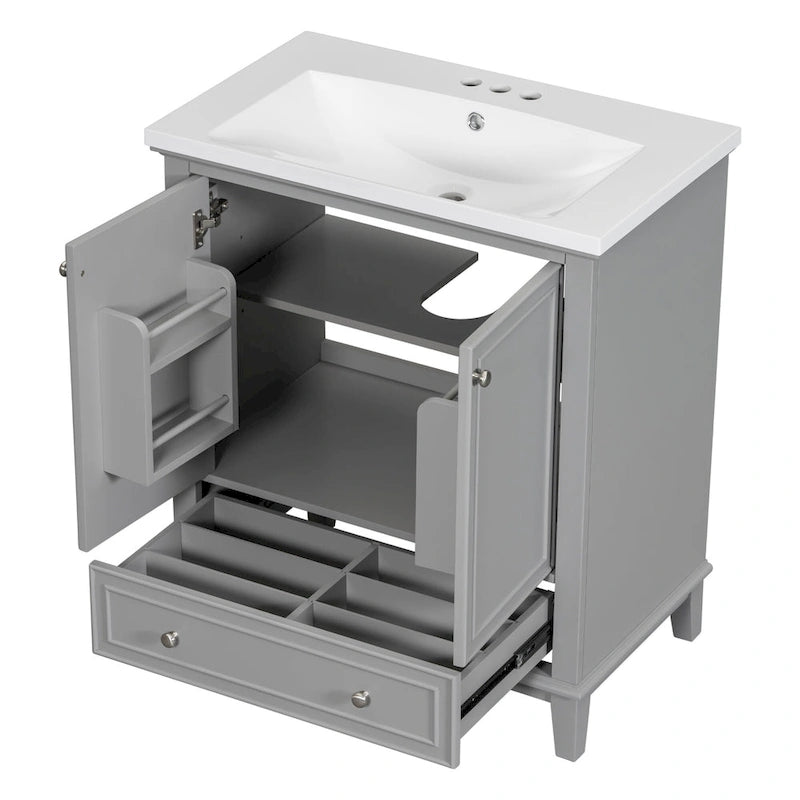 Meuble de rangement haut de salle de bain autoportant avec étagères réglables et porte