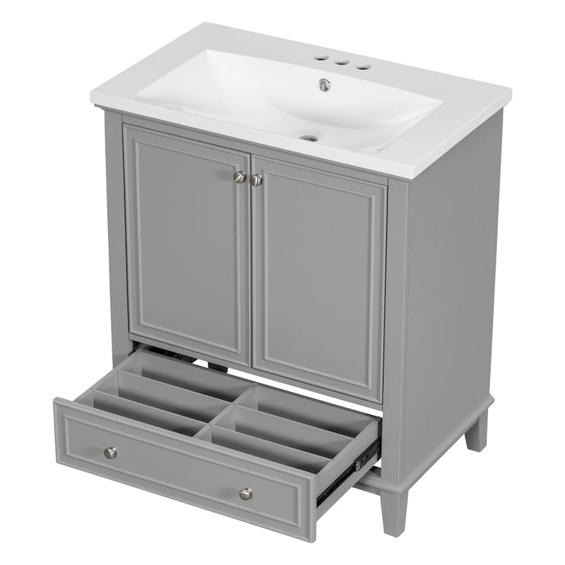 Meuble de rangement haut de salle de bain autoportant avec étagères réglables et porte