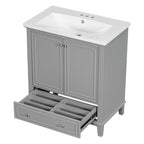 Meuble de rangement haut de salle de bain autoportant avec étagères réglables et porte