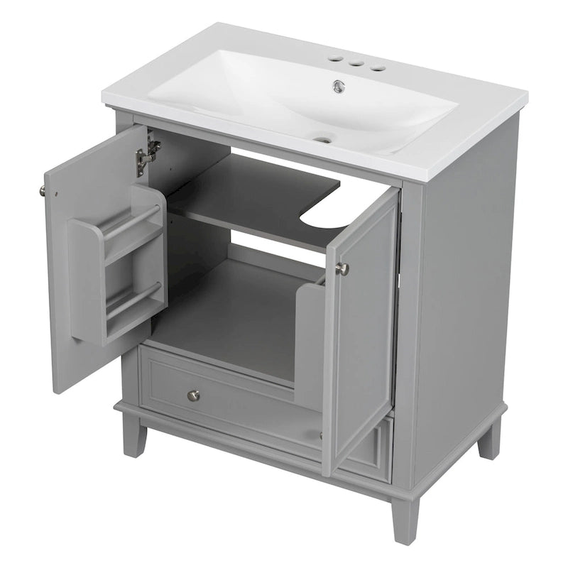 Meuble de rangement haut de salle de bain autoportant avec étagères réglables et porte