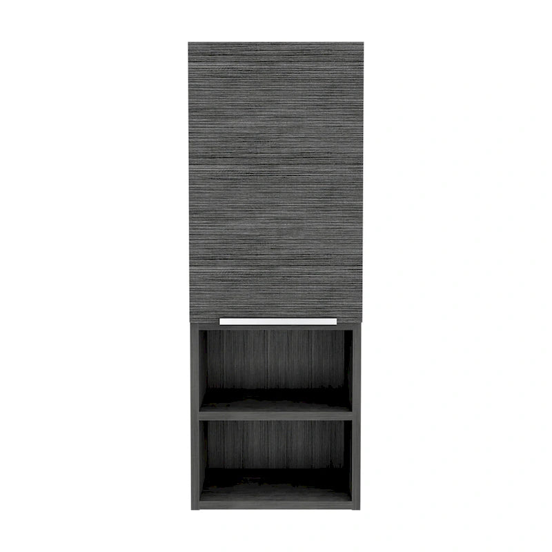 Meuble de salle de bain à porte unique avec 2 étagères intérieures et 2 étagères externes, fixation murale ou au sol