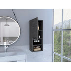 Meuble de salle de bain à porte unique avec 2 étagères intérieures et 2 étagères externes, fixation murale ou au sol