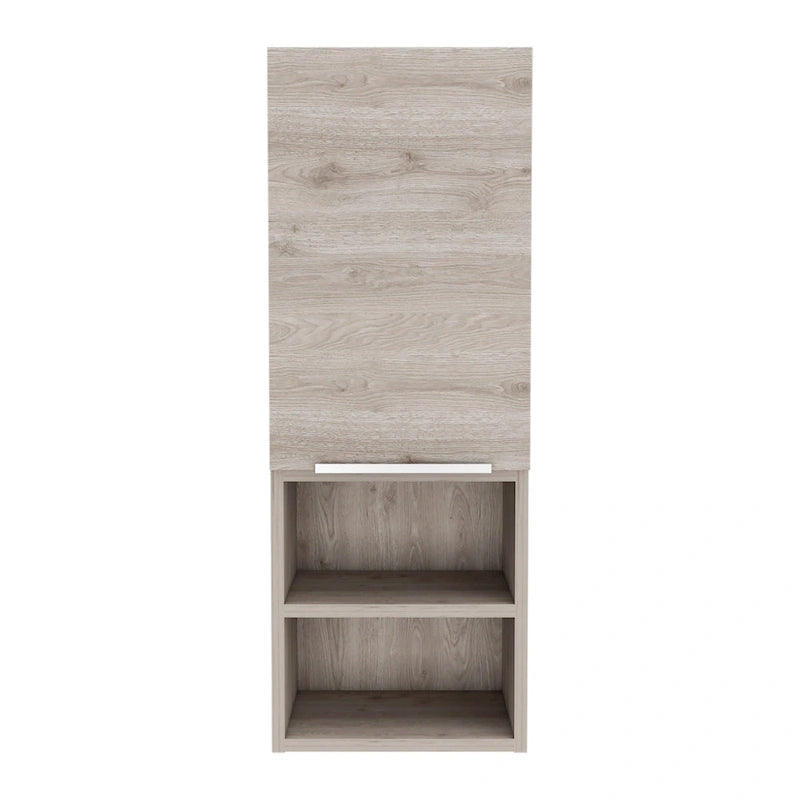 Meuble de salle de bain à porte unique avec 2 étagères intérieures et 2 étagères externes, fixation murale ou au sol