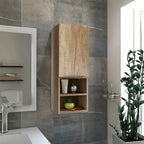 Meuble de salle de bain à porte unique avec 2 étagères intérieures et 2 étagères externes, fixation murale ou au sol
