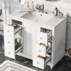 Meuble de salle de bain de 36 pouces avec lavabo en résine et étagères réglables