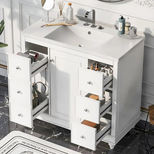 Meuble de salle de bain de 36 pouces avec lavabo en résine et étagères réglables