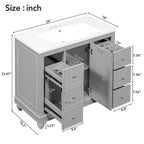 Meuble de salle de bain de 36 pouces avec lavabo en résine et étagères réglables