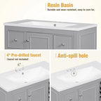 Meuble de salle de bain de 36 pouces avec lavabo en résine et étagères réglables