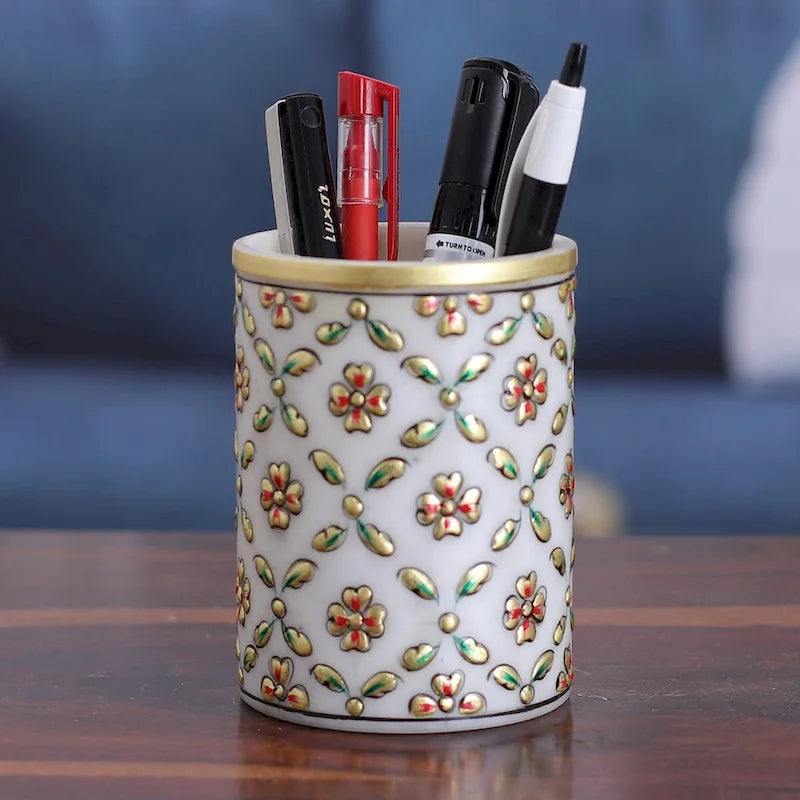 Porte-stylo en maille de marbre fait à la main, Organisateur de bureau artisanal