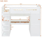 Lit mezzanine simple avec bureau, armoires, 4 tiroirs et 4 étagères