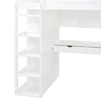 Lit mezzanine simple avec bureau, armoires, 4 tiroirs et 4 étagères