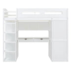 Lit mezzanine simple avec bureau, armoires, 4 tiroirs et 4 étagères